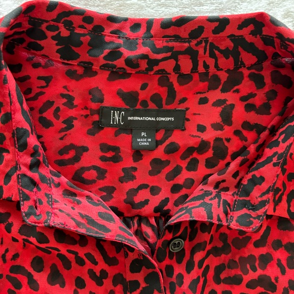 INC Long Sleeve Red & Black Animal Print Button Down Shirt—EUC--Sz PL - Picture 7 of 12